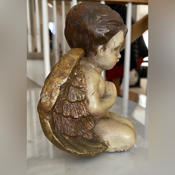 Vintage 5”Resin Statue Sculpture Angel Cherub Child Kneeling Praying HandPainted - Picture 2 of 9